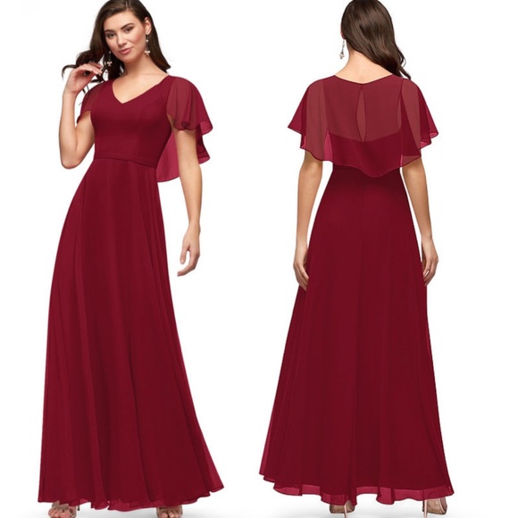 Azazie Dresses Nwt Azazie Jamie Burgundy Maxi Bridesmaid Dress